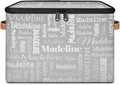 Custom Storage Basket with Name Personalized Keepsake Box with Zipper Lid Foldable Fabric Memory Bin Large capacity with Handle Grey