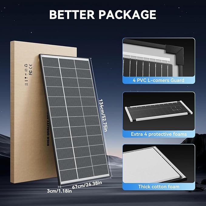 Bifacial 300W Solar Panel 25% High Efficiency with N-Type 18BB Cells Capture 30% More Energy from Front &amp Back Weatherproof for RV Off-Grid Home Farm Marine &amp Harsh Environments (300W-3PACK