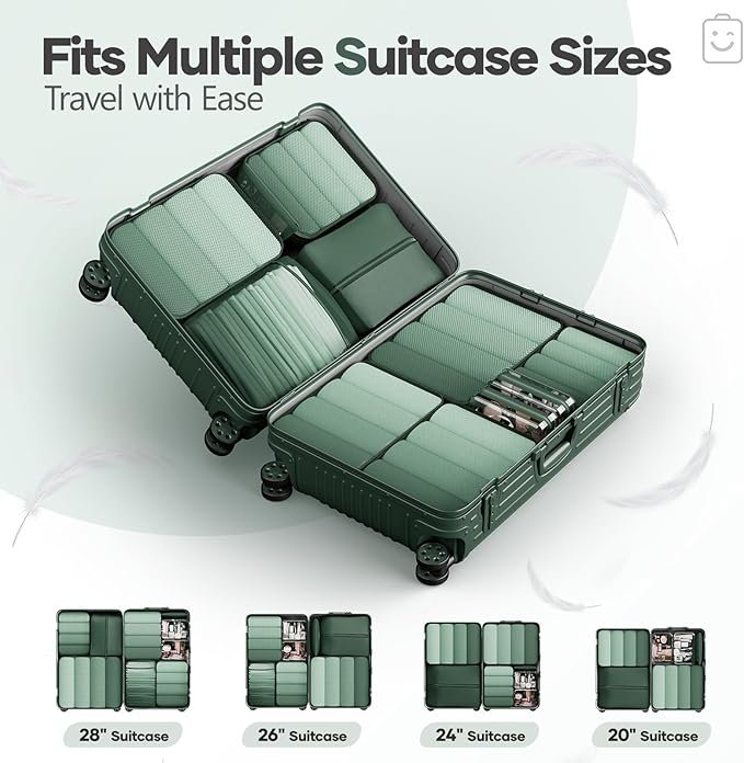 Veken 11 Set Compression Packing Cubes for Travel EssentialsCompressible Expandable Large Luggage Suitcase Organizer Bags for ClothingDurable Space Saver Storage Bags with Toiletry Bags(Dark Green)