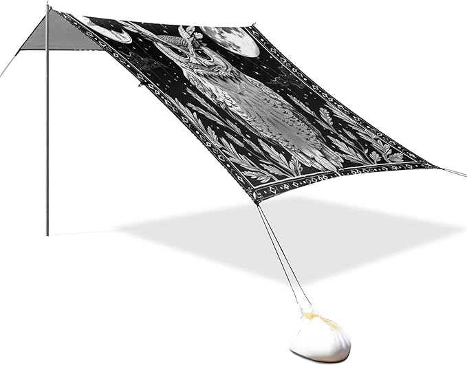 ALAZA Owl Moon Mysticism Beach Tent Sun Shelter UPF50+ Protection Beach Shade Canopy w/ 4 Sandbags for Outdoor Camping Fishing Backyard Fun Picnic 10x9 ft