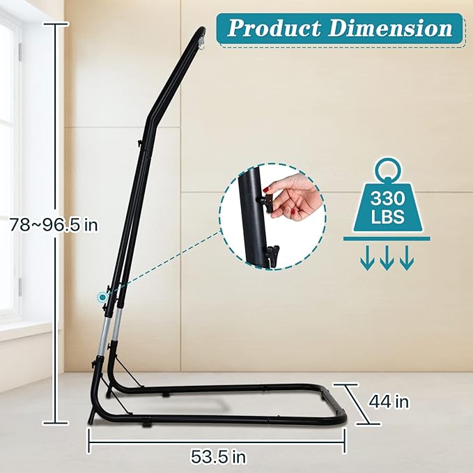 Dkeli Hammock Chair Stand Portable Heavy Duty Solid Steel Stand Only Outdoor Indoor Hanging Chair Stand for Air Porch Swing Chair w/Weather-Resistant Finish Offset Base 360-Degree Rotation Black