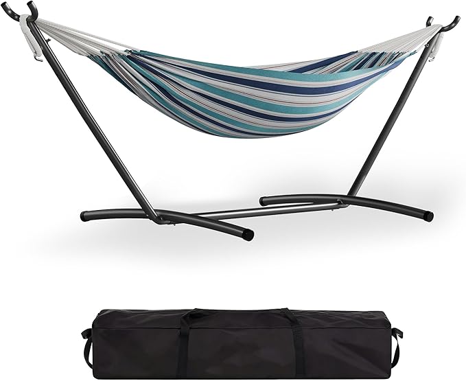 GarveeLife Double 2 Person Hammock Indoor Outdoor Standing Hammock with Space Saving Steel Stand Carry Bag 450 LBS Weight Capacity Suitable for Garden Camping Beach Ocean