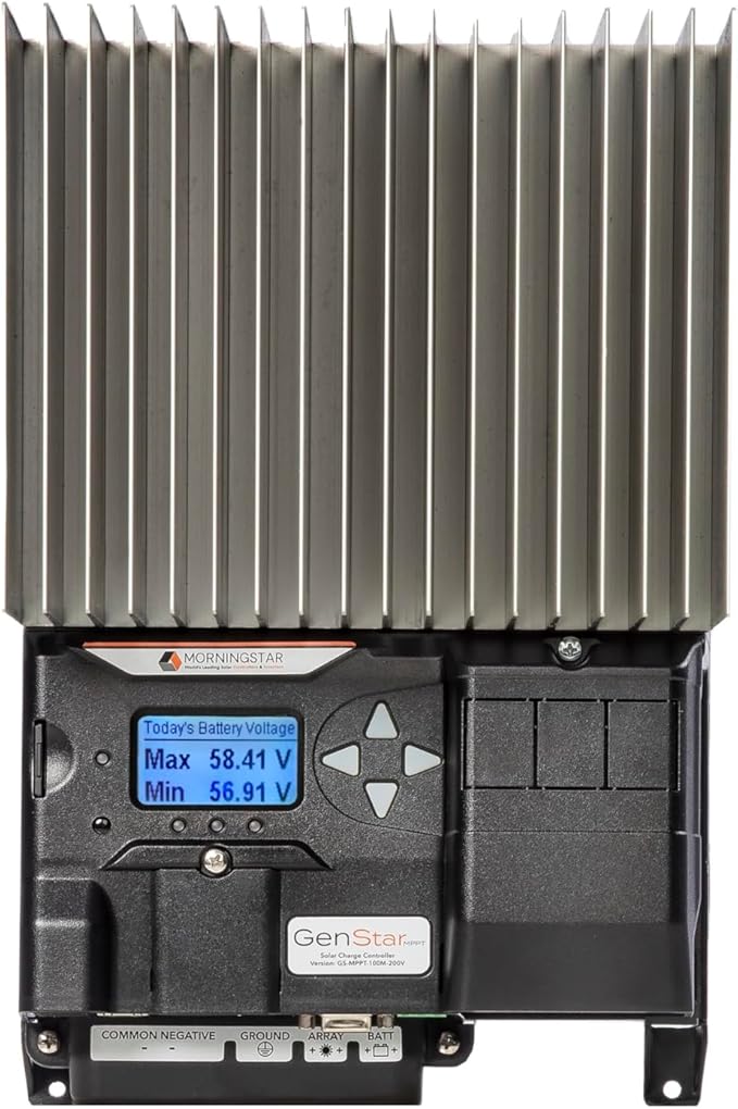 Morningstar GenStar 60A MPPT Solar Charge Controller w/ Meter (GS-MPPT-60M-200V) - Intelligent Solar Panel Regulator for 12/24/36/48V LA/Li Batteries ReadyBlock Expansion 5 Yr. WTY Designed in USA