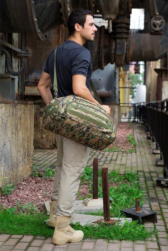 UNISTRENGH 3-Ways Tactical Military Nylon Men Holdall Weekend Travel Duffel Bag Backpack Messenger Shoulder Bags Rucksack Handbag (Jungle Camouflage)