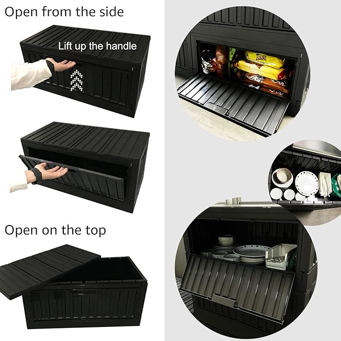 livinbox 45L Stackable Foldable bins for storage Collapsible Storage Bins w/lids Side-Open Door Home Office Bedroom Living Room Comic Books Black FB-6432S-BK