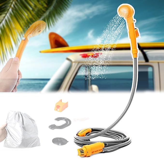 Car ShowerPortable Camping ShowerRegulatorThree-Layer Three-Dimensional Water OutletAbs+Rubber Material12v Camp Shower Headfor Pet BathCar Washing