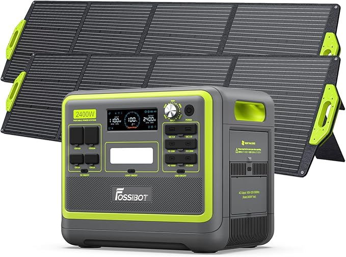 FOSSiBOT F2400 Portable Power Station 2400W 2048Wh LiFePO4 Battery Backup/6 x 110V AC 2400W Outlets (4800W Peak) 16 Ports 1.5H Fast Charging LED Solar Generator for Home Use Camping RV Emergency