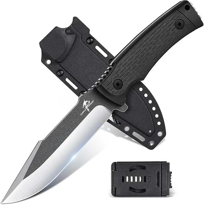 Purple Dragon Black Fixed Blade Outdoor Knife Made from a Single Piece of D2 Steel G10 Handle with Kydex Sheaths for Outdoor Activities and Camping Gifts for Men