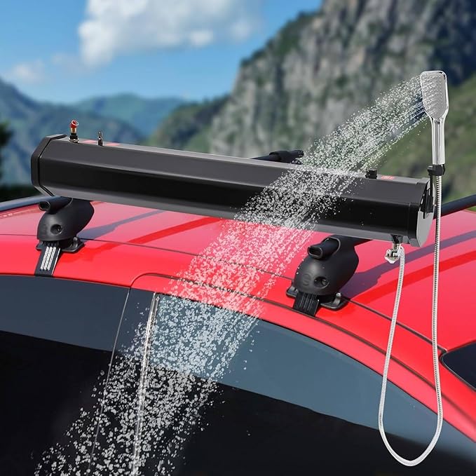 4.76/5.28/7.93gal Portable Camping Solar Shower Roof Rack Mount Road Shower Pressurized Water Tank W/ 4.9ft Hose &amp Shower Head Outdoor Activities Water Supply for Suvs Sedans Rvs 5.28gal/20L