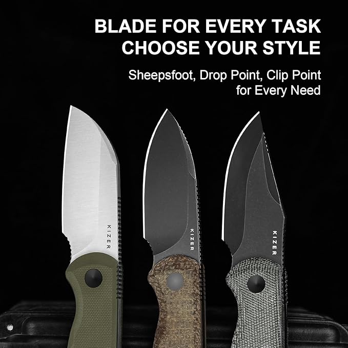 Kizer Drop Bear Fixed Blade Knife 2.6 AEB-L Satin Blade EDC Camping Knife with Olive Green G10 Handle &amp Hidden Tools Outdoor Full Tang Hunting Survival Knives with Adjustable Kydex Sheath 1093A