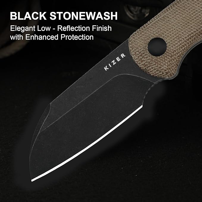 Kizer Drop Bear Fixed Blade Knife 2.56 AEB-L Blade EDC Camping Knife with Norplex UltreX™ Brown Micarta Handle &amp Built-in Tools Small Hunting Survival Knives with Adjustable Kydex Sheath 1093A