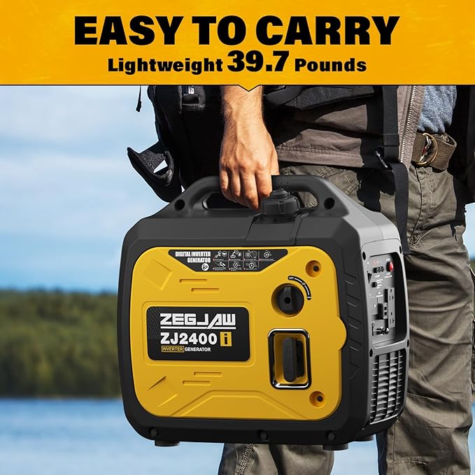 ZEGJAW 2400-Watt Portable Inverter Generator EPA Compliant CO-Sensor Eco-Mode Feature Lightweight &amp Quiet Gas Powered Generators for Home Use