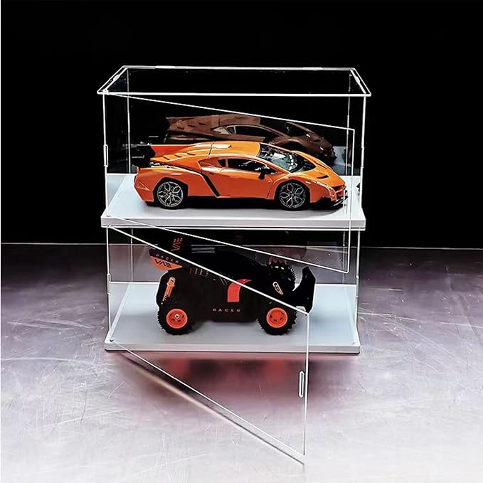 MECC Openable Clear Acrylic Display Case-Assemble Countertop Box with White Base for Display-Clear Display BoxDustproof Protection Showcase for Figures Toys Collectibles (16x12x10inch/40x30x25cm#)