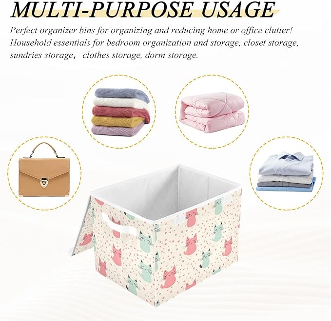 Storage Cube with Lid Cute Cat Print 16.5×12.6×11.8 IN 1 Pack Collapsible Large Capacity Foldable Storage Basket Bin Organizer