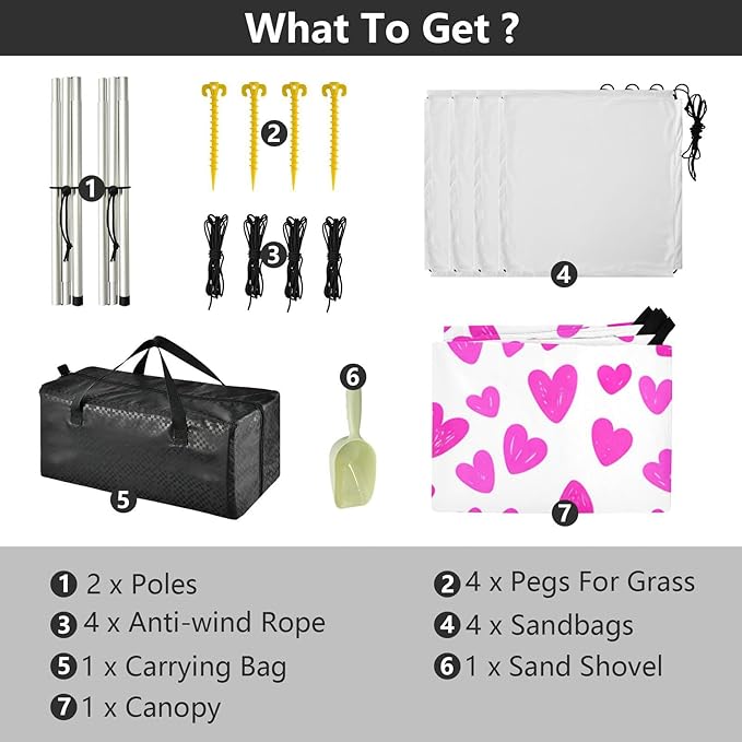 Beach Canopy with Windproof Ropes &amp Sandbags Beach Tent Sun Shade Sun Shelter for Camping Trips Fishing Backyard Fun or Picnics Heart