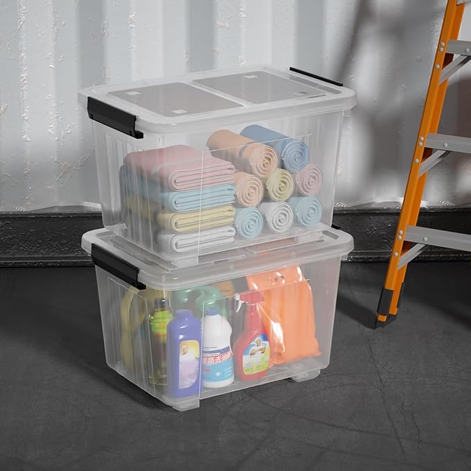 Readsky 30 Quart Clear Plastic Storage Bin with Lid and Wheels Clear Totes Storage 4 Packs