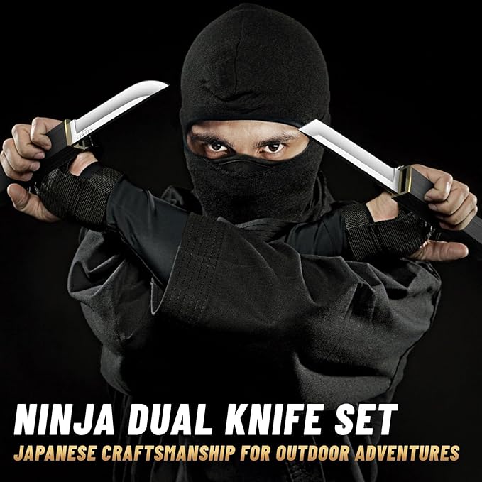 Moontay Mini Katana Knives Set – 2 in 1 Janpanese Tanto Knife with Integrated Wood Sheath &amp Handle Stainless Outdoor Double Knife Set Short Samurai Swords for Camping Survival BBQ Christmas Gif