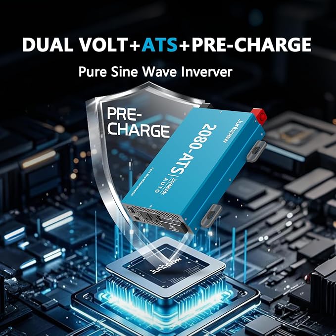 2080W Pure Sine Wave Inverter with Auto Transfer Switch ATS Dual Voltage Power Inverter 24V/48V to 120V for RV Truck Off-Grid Camping Home Emergency Backup (Blue)