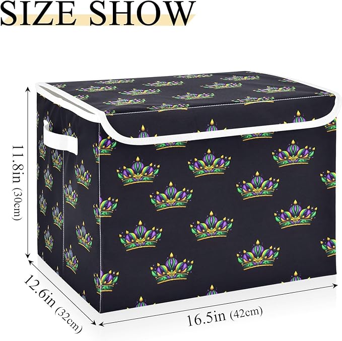 MNSRUU Containers Baskets with Lids Mardi Gras Crown Pattern Fabric Foldable Storage Bins Organizer with Lid Collapsible Storage Boxes for Home Bedroom Closet Office