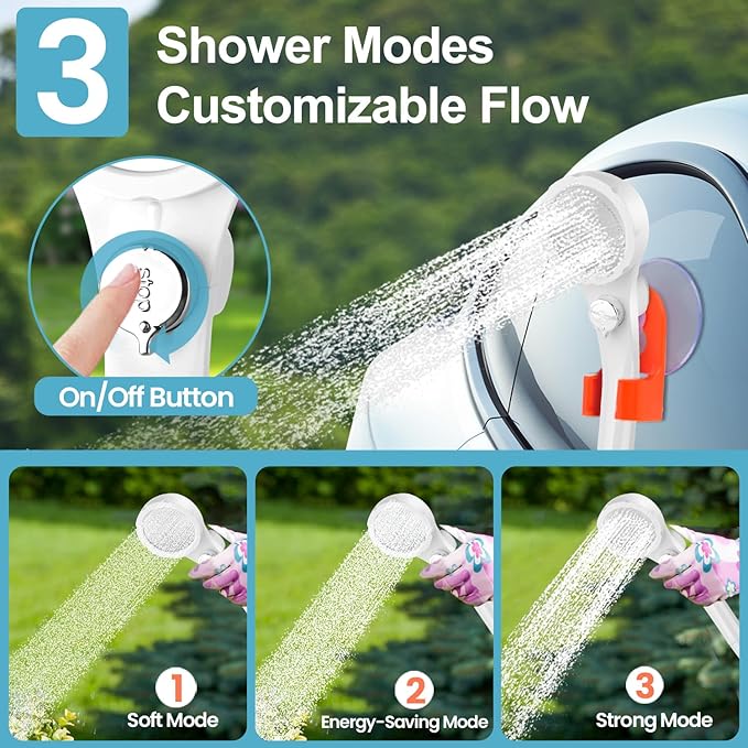 B013 Portable Shower Pump for Camping – 7800mAh Long-Lasting &amp Quiet Outdoor Shower with LED Display IPX8 Waterproof Outdoor Shower for Pet Bath Car Wash &amp RV