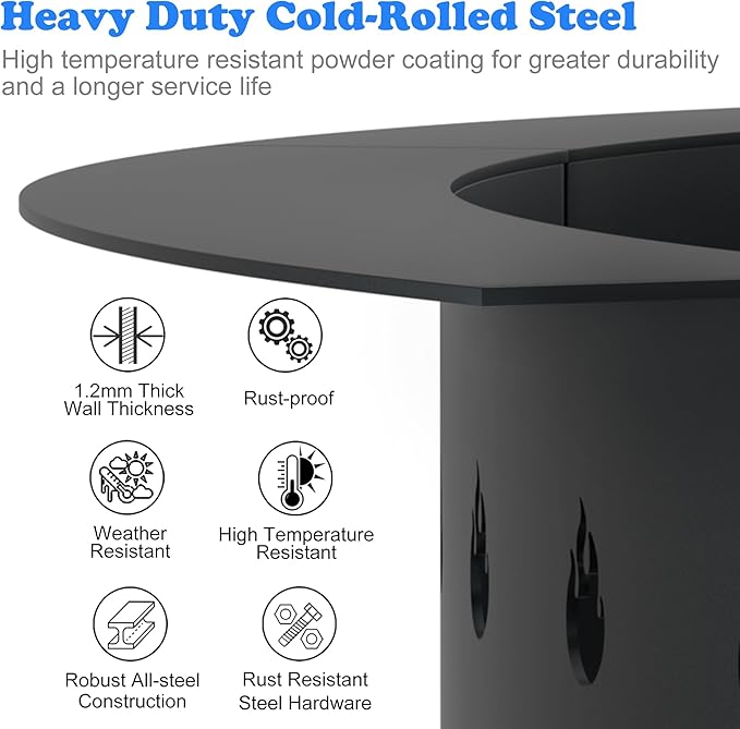 RELIANCER 35.5'' Fire Pit RingOutdoor Smokeless Fire Pit LinerHeavy Duty Steel Wood Burning Firepit Rings Insert kitDIY Campfire Fireplace Rings Insertion Barrier Lining for BackyardGardenPatio