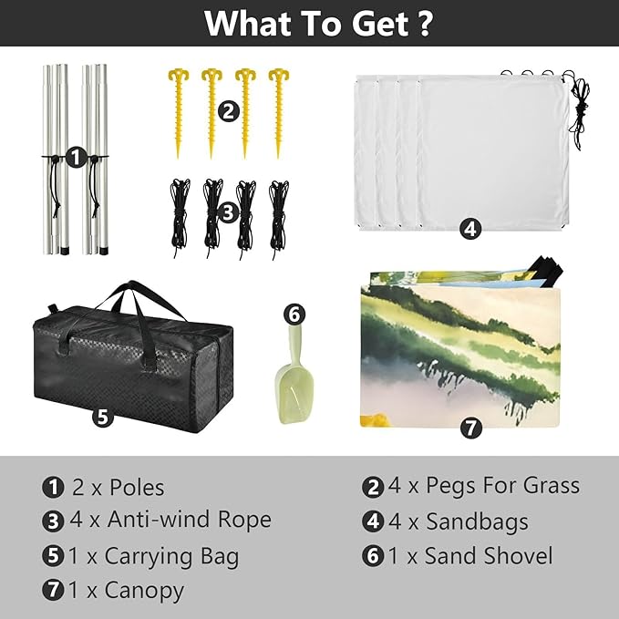 Beach Canopy with Windproof Ropes &amp Sandbags Beach Tent Sun Shade Sun Shelter for Camping Trips Fishing Backyard Fun or Picnics Beach