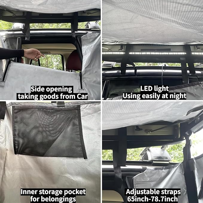 DANCHEL OUTDOOR Car Awning Shower Tent Room with Portable Shower Pan Camping Privacy Shelter Enclosure Overland Portable Changing Room w/LED Light 3.3ft x 3.3ft Gray