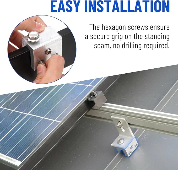 6PCS Standing Seam Roof Clamps Metal Roof Fixing Clamps Racking Bracket for Solar Panel Module Installation Starlink Base Heat Cable and Snow Guard Attachment
