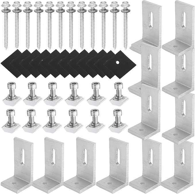 12 Pack Solar Mount L-Bracket with Hardware Aluminum Alloy Photovoltaic Solar Panel Mounting L Brackets for RV Boat Off Grid Roof Motor Home Roof