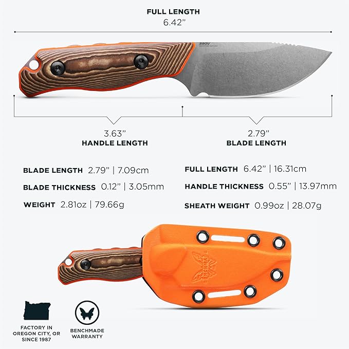 Benchmade - Hidden Canyon Hunter 15017-1 Fixed Blade Hunting Knife with Orange G10 Handle (15017-1)