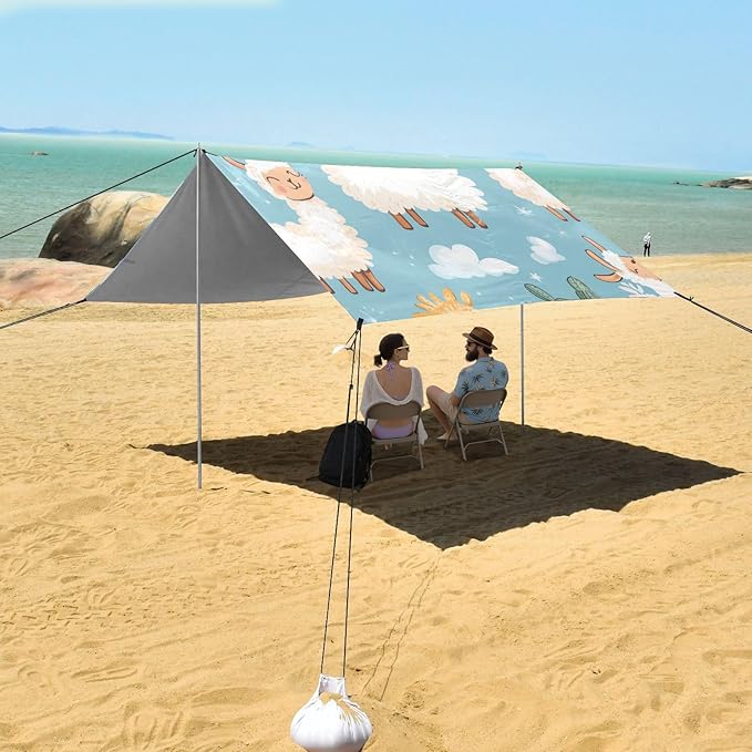 ALAZA Seamless Pattern Cute Llama Alpaca Beach Tent Sun Shelter Portable Canopy Sunshade for Outdoor Camping Picnics Backyard Fun 10x9 ft
