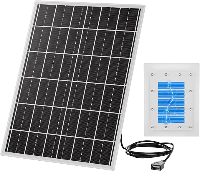 15W 5V Solar Panel for Outdoor Security Camera with 20Ah LiFePO4 Battery - Monocrystalline Solar Panel Kit MPPT Control Board &amp USB Output Solar Charger for WiFi Camera Light Router