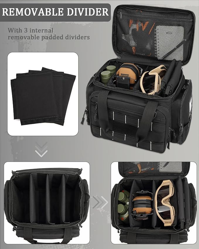 HAMBOLY Tactical Gun Range Bag for Handguns Pistol Range Bag with 6X Magazine Slots and Extra Pockets for Ammo and Essentials for Shooting Hunting Outdoor Sports