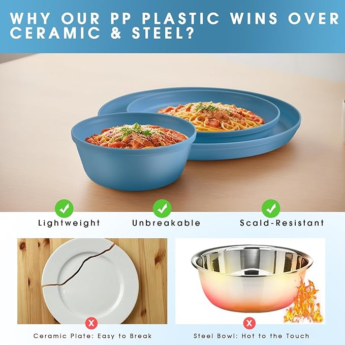 40 Piece Plastic Dinnerware Set for 8 with Cutlery Unbreakable Plates and Bowls Set Dishwasher &amp Microwave Safe Reusable Dish Set for Camping RV Outdoor Kitchen Apartment DiningPastel Multic