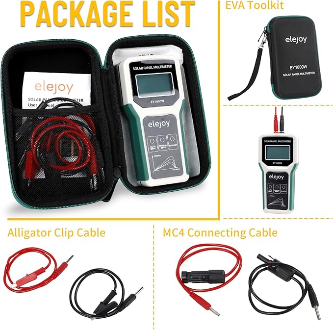 1800W Solar Panel Tester MPPT Photovoltaic Multimeter &amp Watt Meter Smart Portable Tool for Solar PV Panel Data &amp Troubleshoot Measures Power Output Performance and Open Circuit Voltage