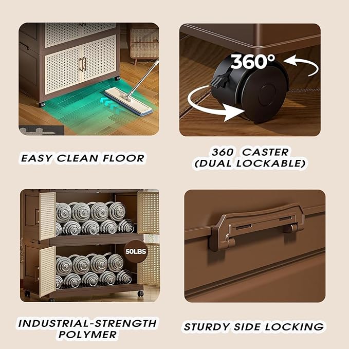 Plastic bins for storage Collapsible Closet Organizer with Wheels Extra Large Storage Cabinet Rolling Closet Organizers Container with Doors for Living RoomBedroomOffice(3 tier65x40x184.5cm)