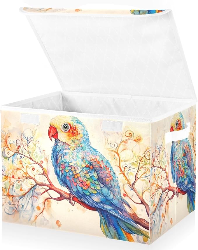 Fantasy Parrot Storage Cube Bins Basket with Lid Collapsible Flip-top Fabric with Handle for Home Bedroom Closet Office 16.5×12.6×11.8 in