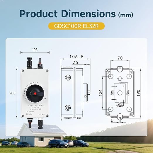 32A DC1200V Solar Disconnect Isolator SwitchSolar Panel Disconnect Switch with IP66 Waterproof Enclosure and Connector PV for Solar Power Off/On Grid Systems RV