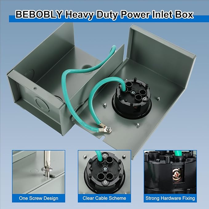 BEBOBLY Generator Inlet Box 30 Amp NEMA L14-30P Power Inlet Box for 4 Prong Generator Cord 7500W 125/250V Receptacle for Outdoor Use Generator AccessoriesWeatherproof ETL Listed