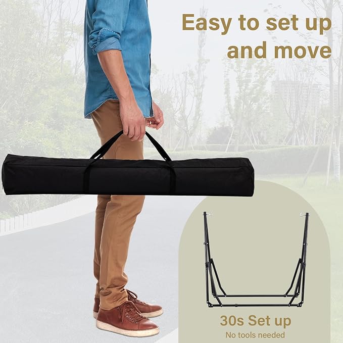 2 in 1 Hammock with Stand Outdoor Hammock Swing Chair with Portable Heavy Duty Stand Multi-Functional Hammock Stand 480 lbs Weight Capacit-White