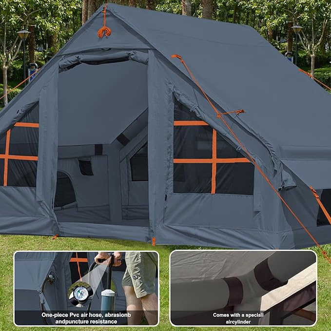Inflatable Camping Tent2/4/6/8 Person Glamping Inflatable Tents with Awning Quick Setup Blow Up Tents with Pump Waterproof Oxford Inflatable House for Camping Air Glamping Hot Tents for Adult