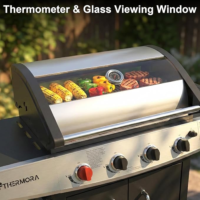 5 Burners Propane Gas Outdoor Grill 62000 BTU Side Burner 645 Sq.in Porcelain-Enameled Grates Stainless Steel Propane Grill Outdoor Cooking Patio Garden Family Barbecues Party