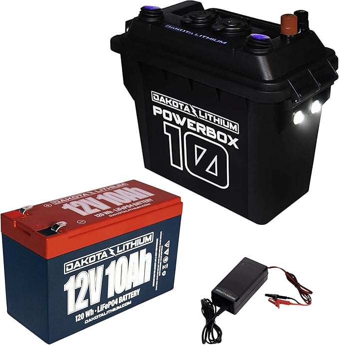 Dakota Lithium - Power Box with 12V 10Ah LiFePO4 Battery Included - 11 Year USA Warranty 2000+ Deep Cycle Battery Box with DC and USB Ports - Water/Shock Resistant - Camping Off Grid Marine Kayak