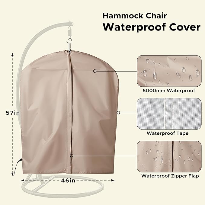 Miztli Hammock Chair with Hanging Chair Cover – Max 500 Lbs Steel Spreader Bar with Anti-Slip Rings Comfortable Indoor &amp Outdoor Hanging Chair – Includes Protective Waterproof Cover (57x45.5 in)