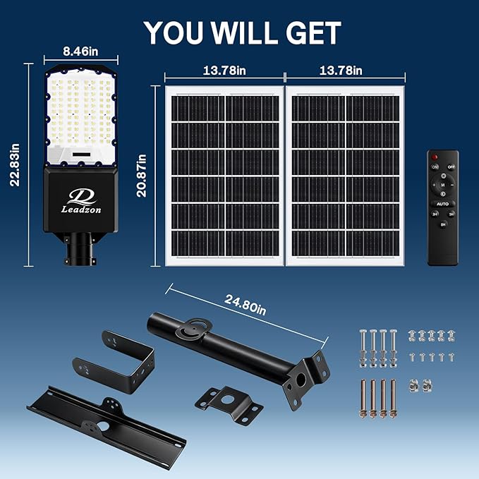 10800w Solar Street Lights Outdoor Waterproof Black 650000LM Super Bright LED Beads Commercial Solar Flood Lights with Remote Control for Patio Street Court and Parkling Lot