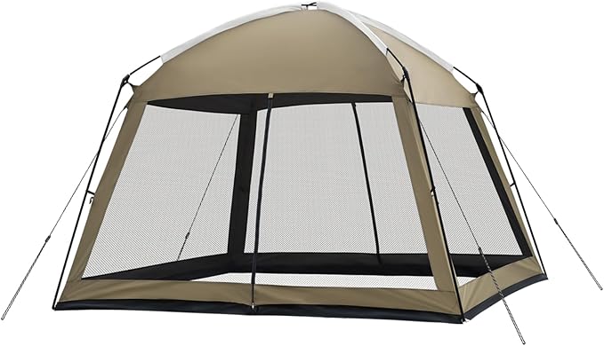 12 x 12 FT Camping Screen Tent for 8-10 Person Easy Setup Screen House with UV 50+ Sun Protection &amp Mosquito Net for Camping Backyard Picnic Patio Outdoor Kakhi
