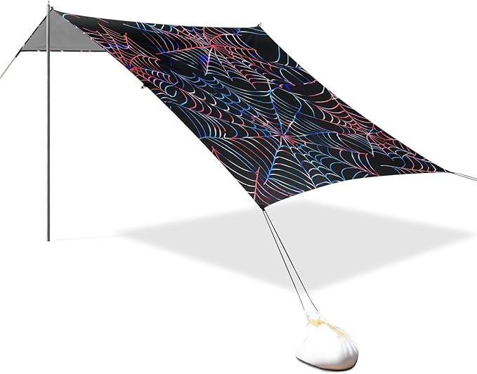 ALAZA Red Blue Spider Weba Pattern Beach Tent Sun Shelter Portable Canopy Sunshade for Outdoor Camping Picnics Backyard Fun 10x9 ft