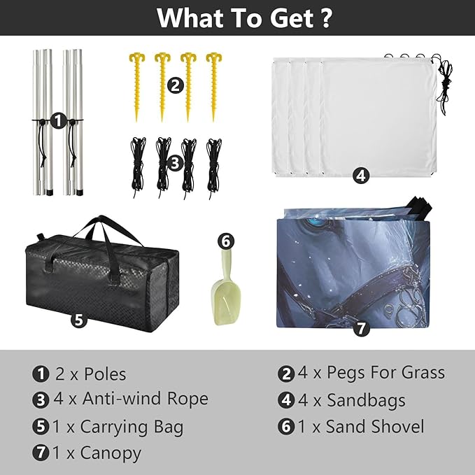 Archers Game Anime Girl Beach Canopy UPF50+ Protection Lightweight Large Portable Sun Shelter with Sand Shovel for Backyard and Camping