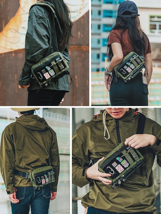 TACTICAL_GEEK Crossbody Shoulder Bag Nylon Multipurpose Daypack Chest Backpack Casual Shoulder for Daily Carry (Black Green-L3S-CR-Small)