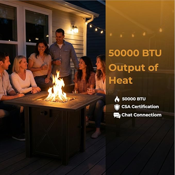 HOTEAGLE 30 Propane Fire Pit with Premium Ceramic Tabletop 50000 BTU Powerful Gas Firepit Table - Includes Lid and Lava Rocks Ideal Outdoor Fire Pit for Dining Party in Patio Garden Yard